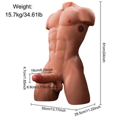 Adrian 34.6LB Muscular TPE Male Sex Torso with 6.29" Thrusting Dildo-2
