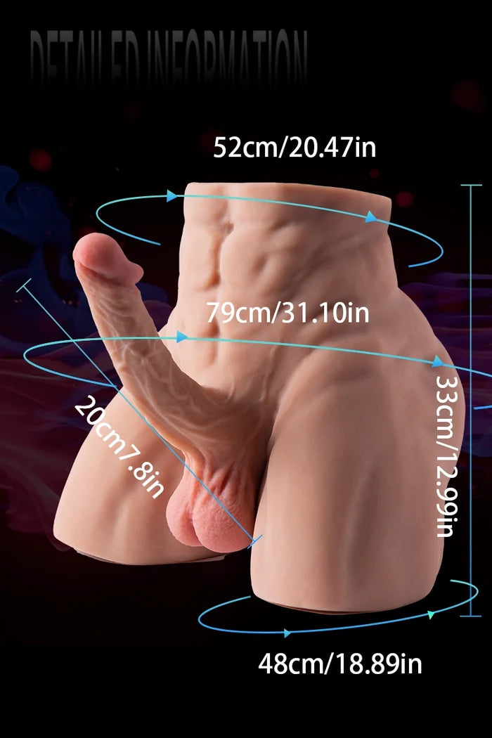 Brody 23.8LB TPE Male Sex Torso with Thick Thighs, Anal Hole & 7.87" Bendable Dildo