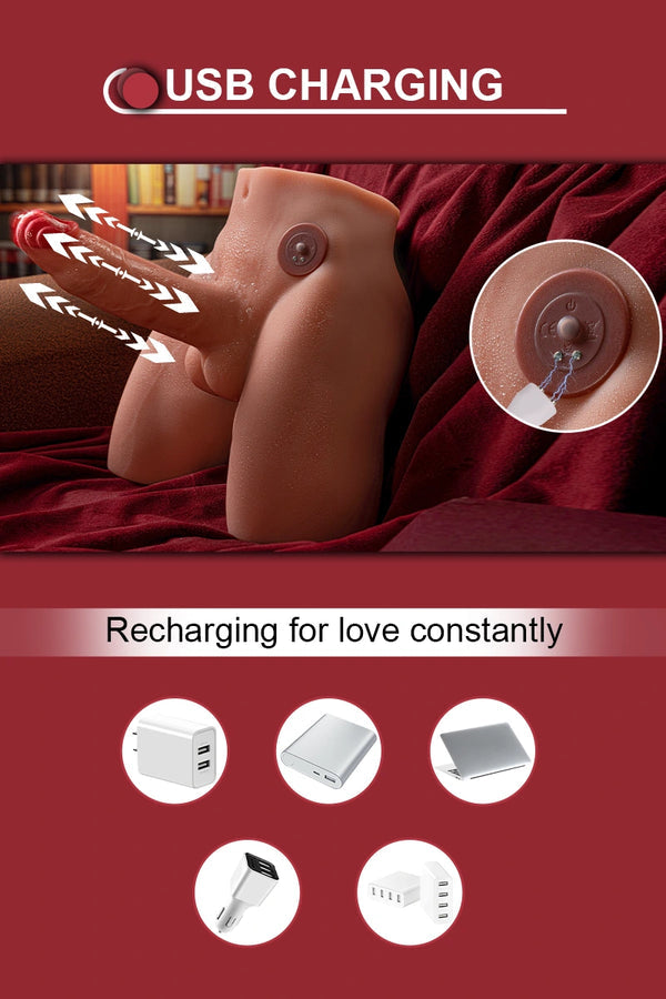 Caleb 9LB TPE Male Sex Torso with Big Butt & 6.69" Telescoping Dildo, 4 Speeds-8