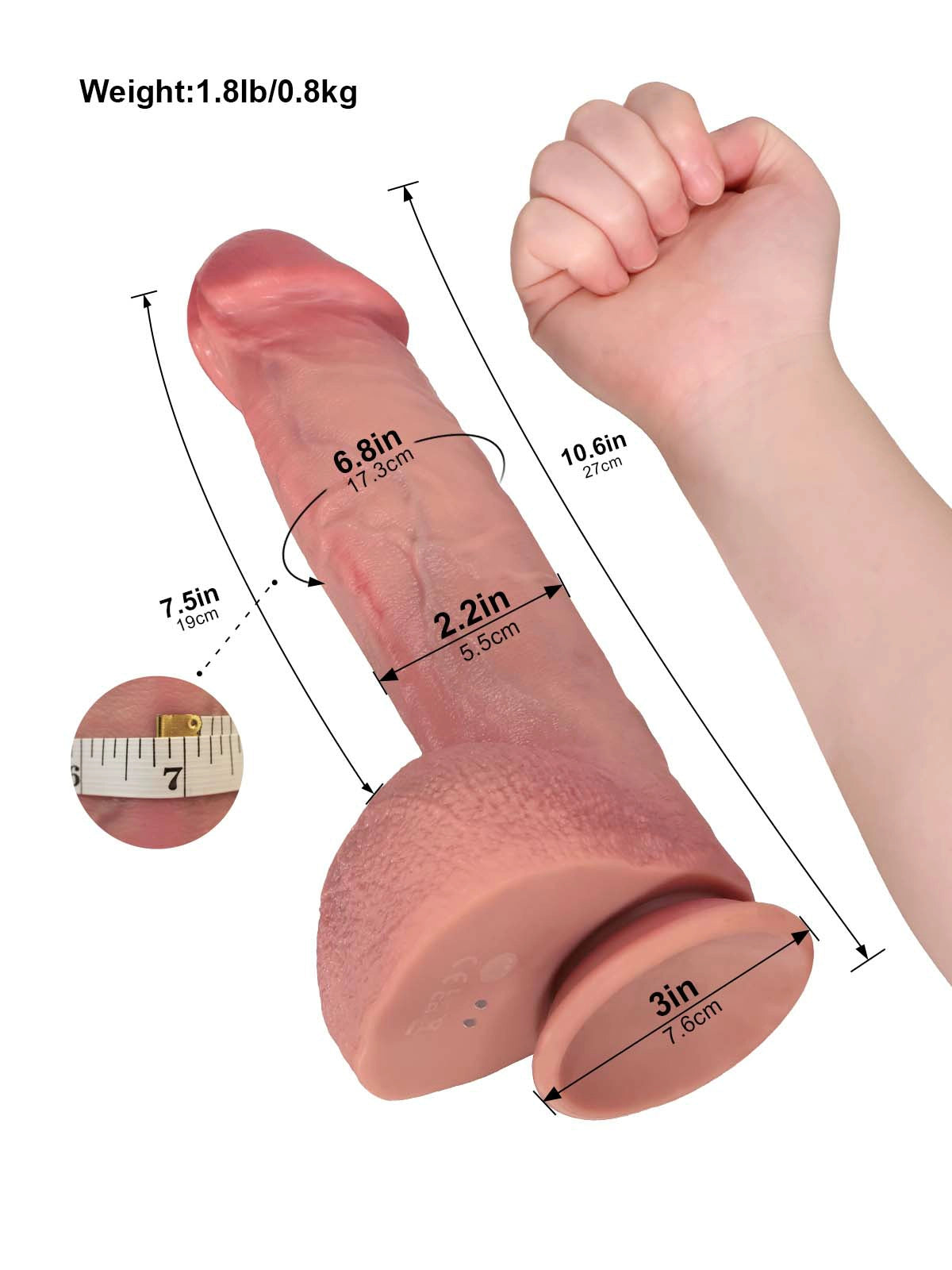 Callum 10.6" x 2.2" Mushroom Head Realistic Thrusting Dildo with Heating-2