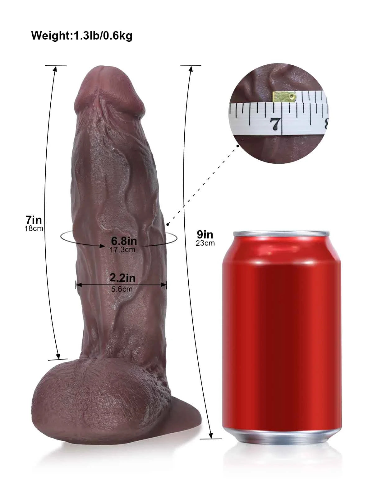 Clark 8.7" x 2.2" Thick Dual-Density Realistic Dildo with Vac-U-Lock & Suction Base(Dark Brown)-2