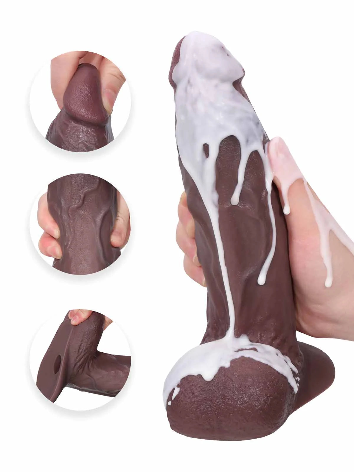 Clark 8.7" x 2.2" Thick Dual-Density Realistic Dildo with Vac-U-Lock & Suction Base(Dark Brown)-7