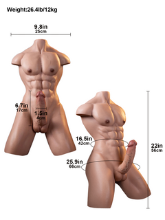 Dante 26.5LB Platinum Silicone Male Sex Torso with Sculpted Abs & 6.7" Realistic Dildo-2