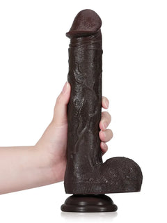 Desmond 11.29" x 1.88" Dark Brown Thrusting Vibrating Dildo with Movable Balls-8