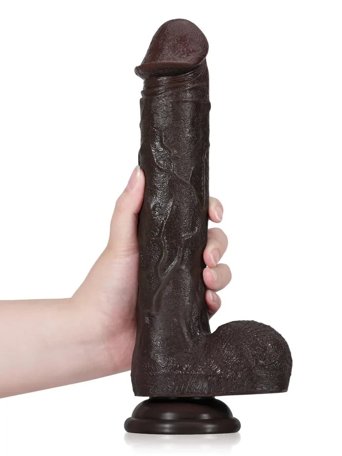 Desmond 11.29" x 1.88" Dark Brown Thrusting Vibrating Dildo with Movable Balls-8