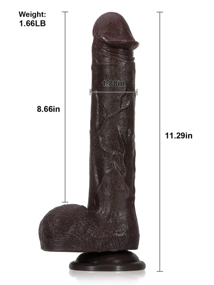 Desmond 11.29" x 1.88" Dark Brown Thrusting Vibrating Dildo with Movable Balls-2