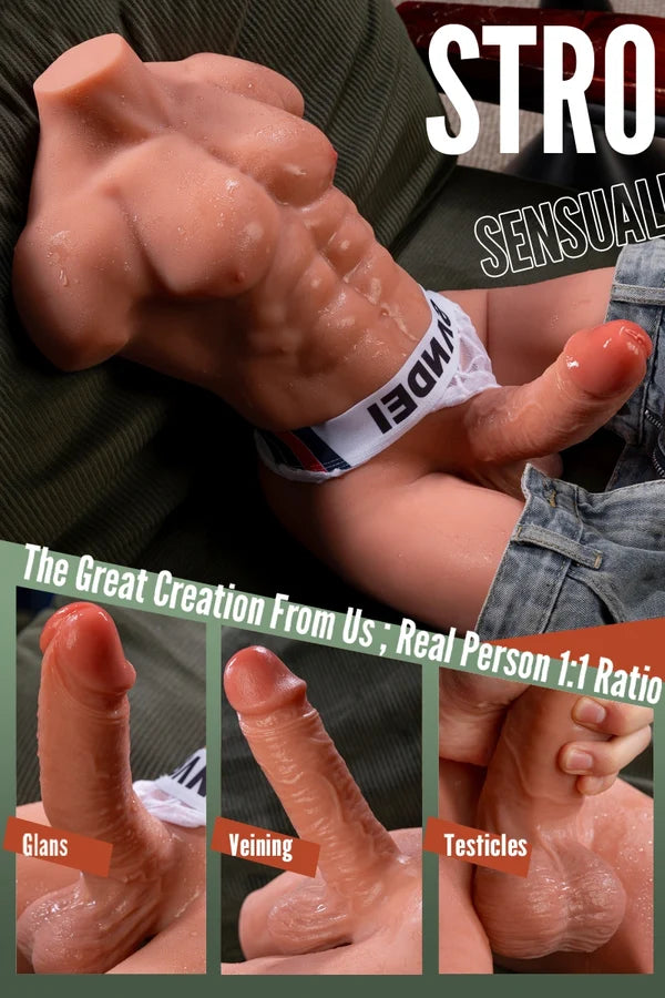 Elias 19LB Male Torso with Thighs, 3D Anal Channel & 6.29" Thrusting Vibrating Dildo-7