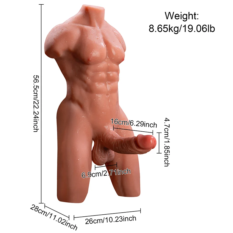 Elias 19LB Male Torso with Thighs, 3D Anal Channel & 6.29" Thrusting Vibrating Dildo-2