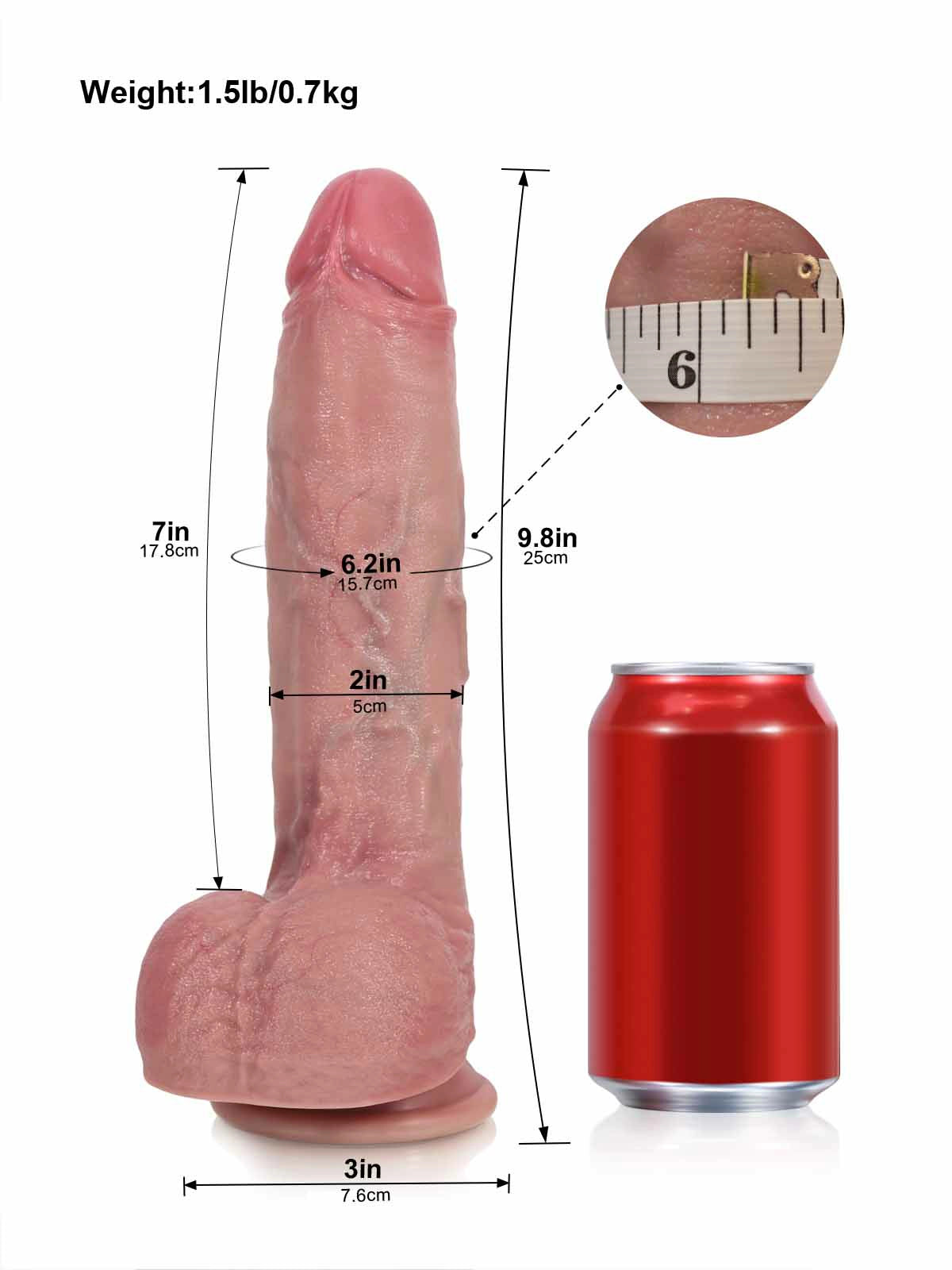 Ezra 9.8" x 2" Uncut Thrusting Vibrating Dildo with Foreskin & Heating-2