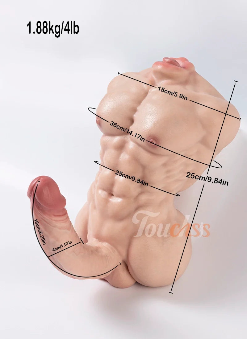 Felix 4LB Mini Silicone Male Torso with 6.29" Dual-Density Dildo, Oral & Anal Tunnels-2