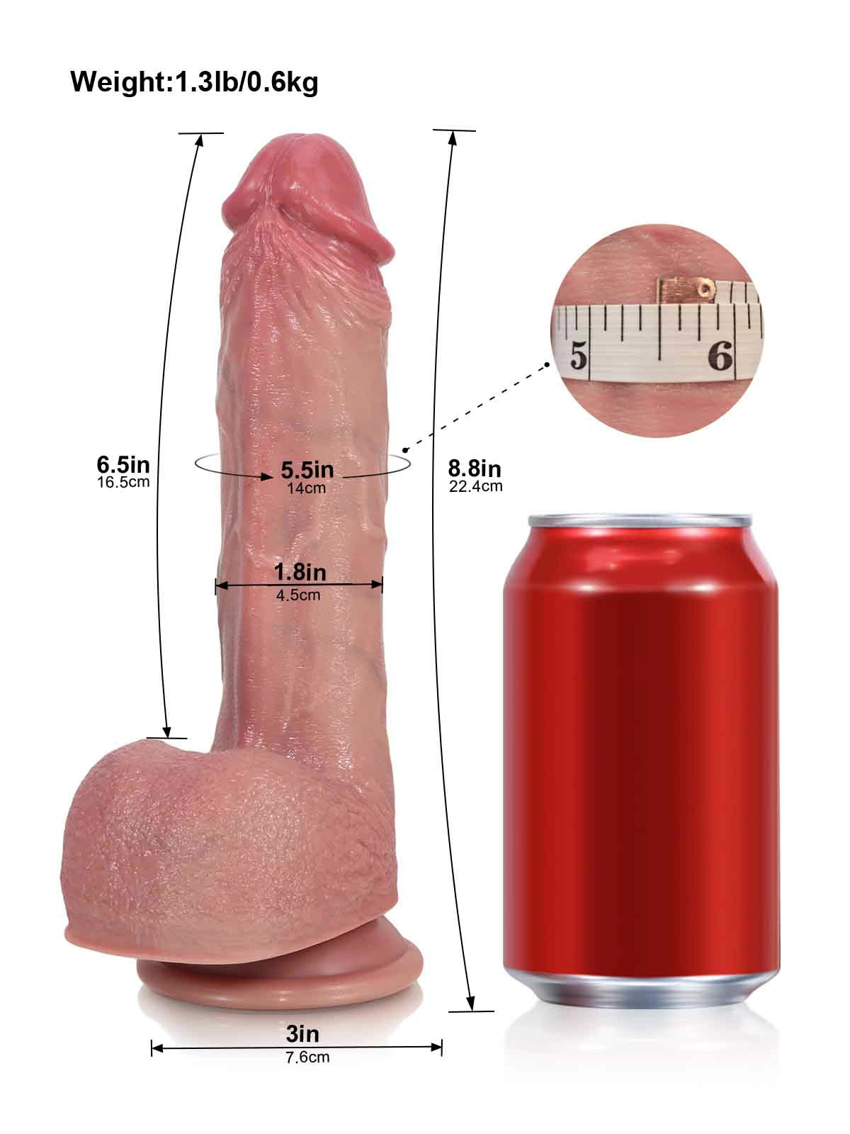Hayes 8.8" x 1.8" Thrusting Heating Realistic Dildo with Wrinkled Skin Texture-2