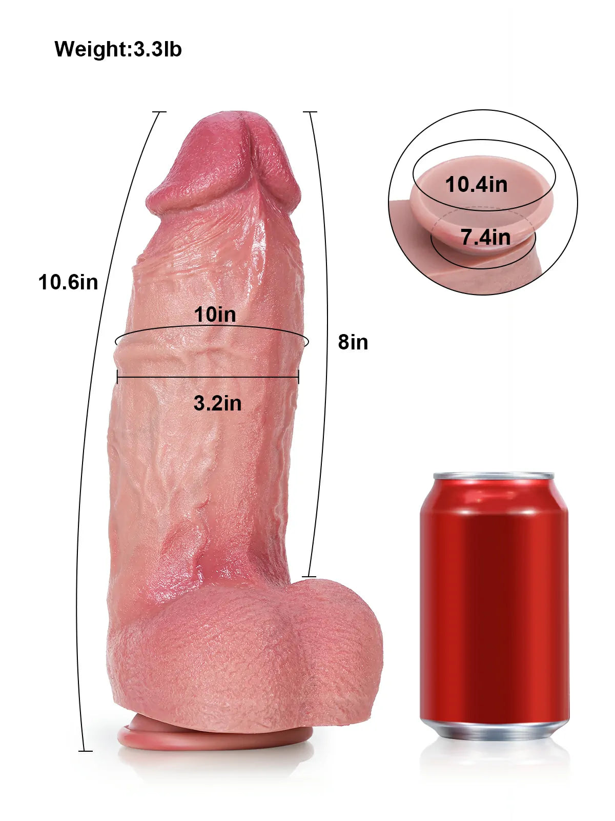 Iron 10.6" x 3.2" XL Thick Realistic Silicone Dildo with Raised Vein & Suction Cup-4