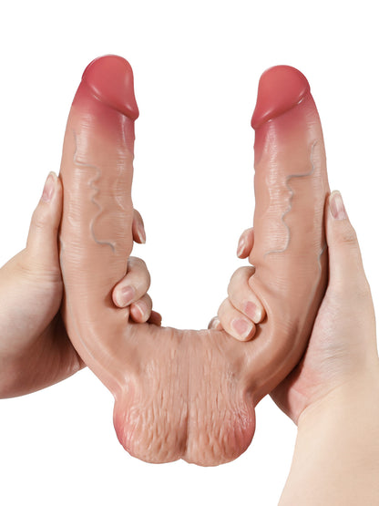 Cute Girlfriends Ride a Sliding Skin Vibrating  Double Ended Dildo With Wireless Remote Control