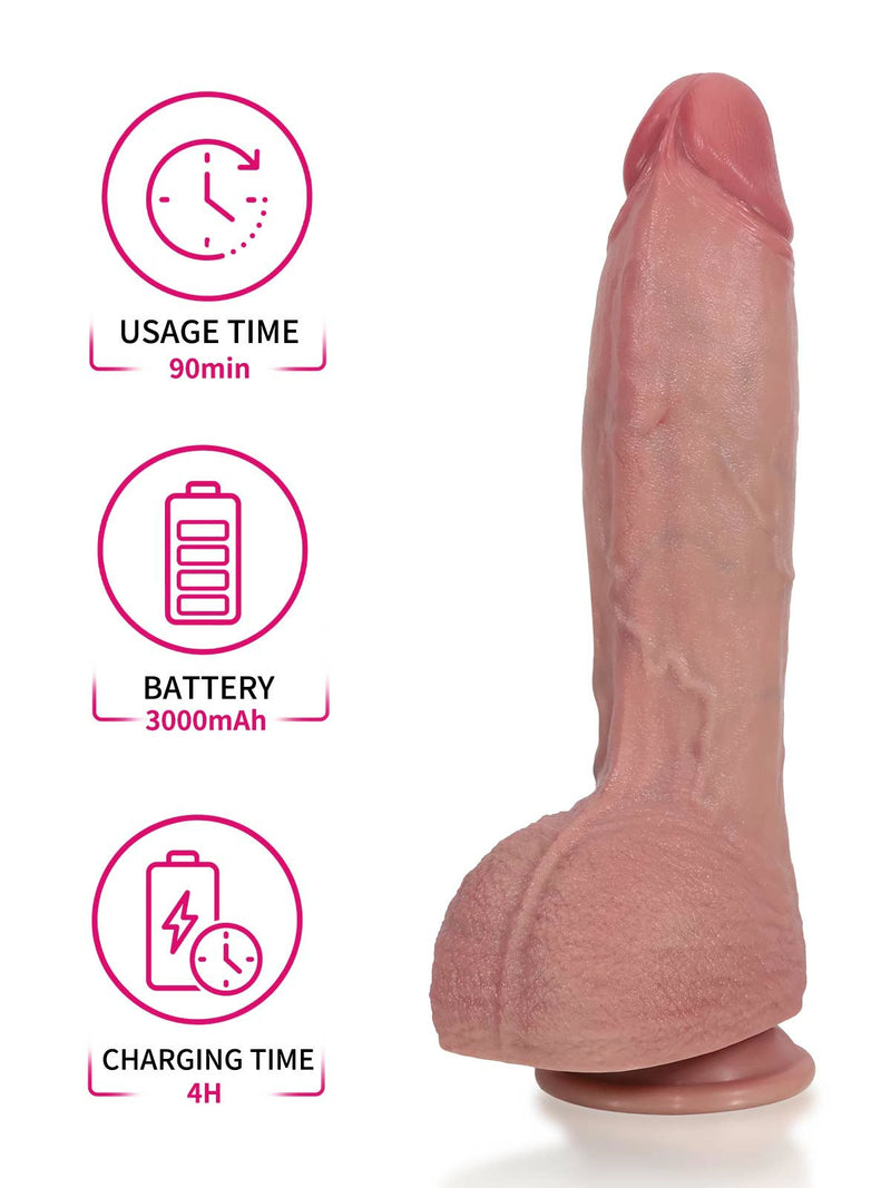 Lennox 11" x 2.2" Gradually Thickening Thrusting Dildo with Vibration & Heat-4