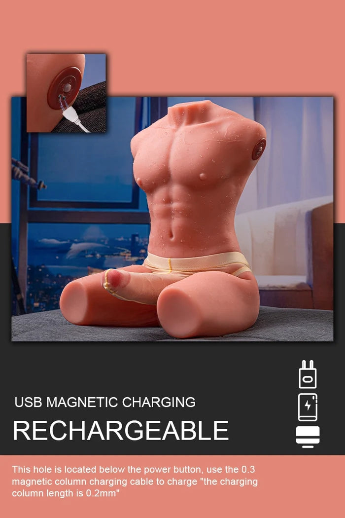 Marcus 17.6LB TPE Male Sex Torso with Thighs & 6.69" Thrusting Vibrating Dildo-7