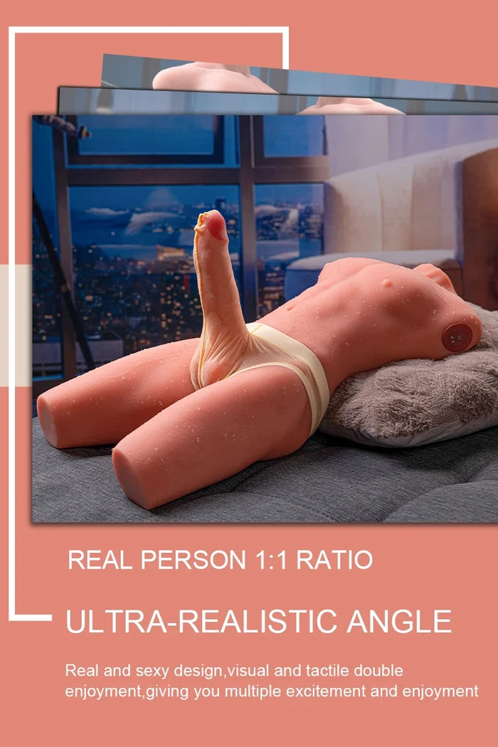 Marcus 17.6LB TPE Male Sex Torso with Thighs & 6.69" Thrusting Vibrating Dildo-4
