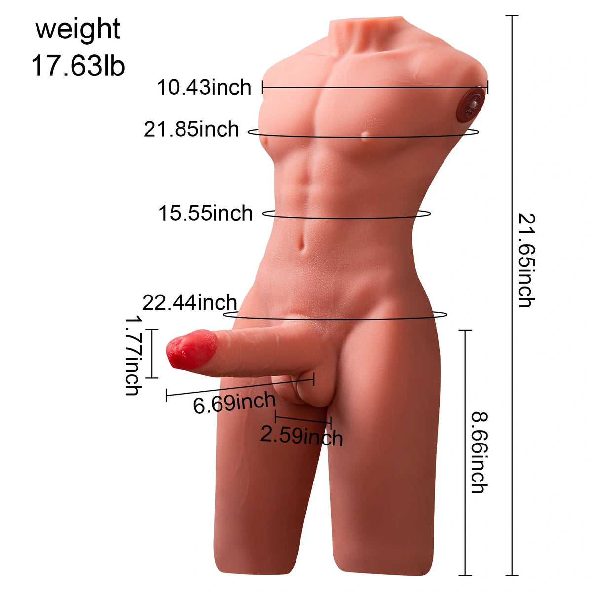 Marcus 17.6LB TPE Male Sex Torso with Thighs & 6.69" Thrusting Vibrating Dildo