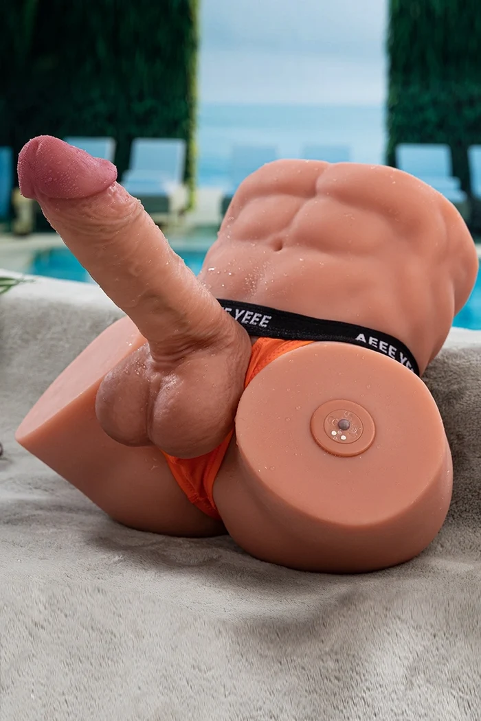Nico 14.3LB TPE Male Sex Torso with Replaceable 7.48" Thrusting & Vibrating Dildo-1