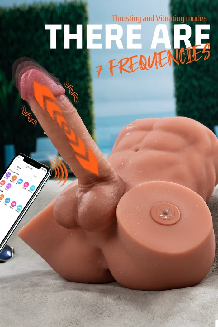 Nico 14.3LB TPE Male Sex Torso with Replaceable 7.48" Thrusting & Vibrating Dildo-10