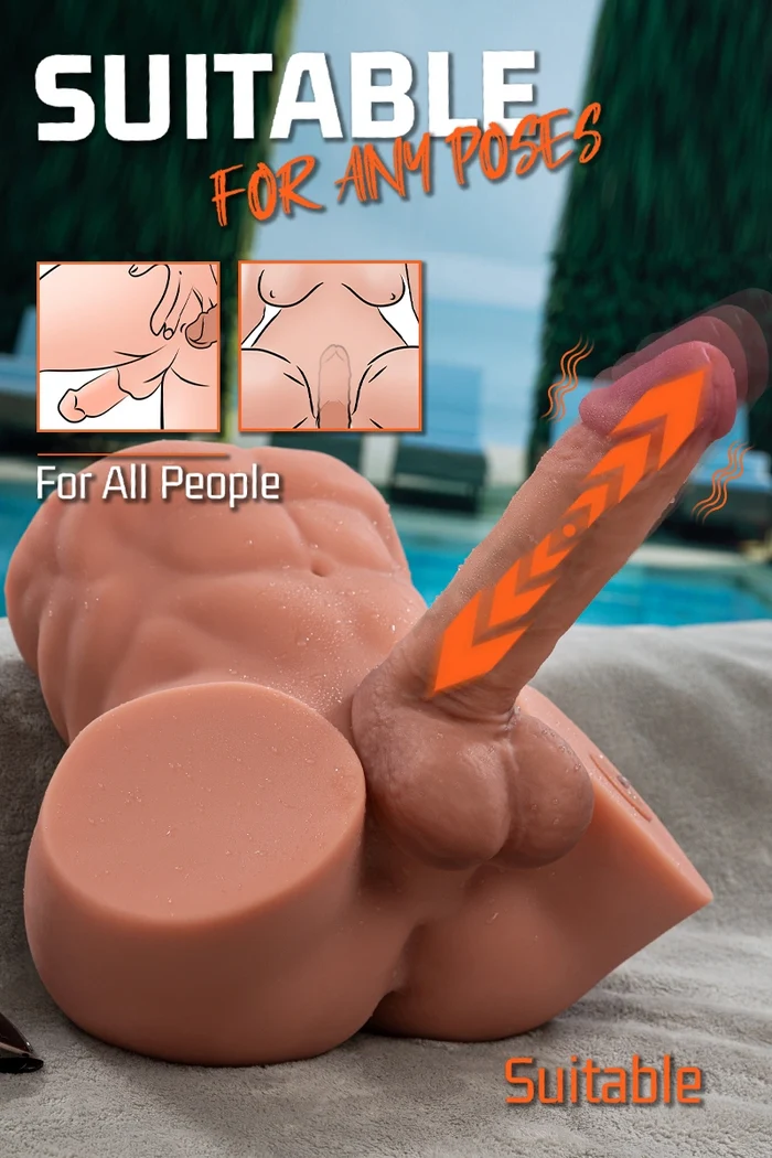 Nico 14.3LB TPE Male Sex Torso with Replaceable 7.48" Thrusting & Vibrating Dildo-8