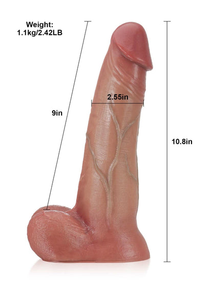 Raptor 10.8" x 2.6" Textured Sliding Skin Dildo with Vac U Lock