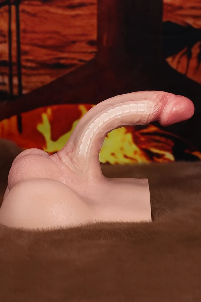 Rhys 2LB Platinum Silicone Mini Male Torso with 6.5" Realistic Dildo & Flat Riding Base-8