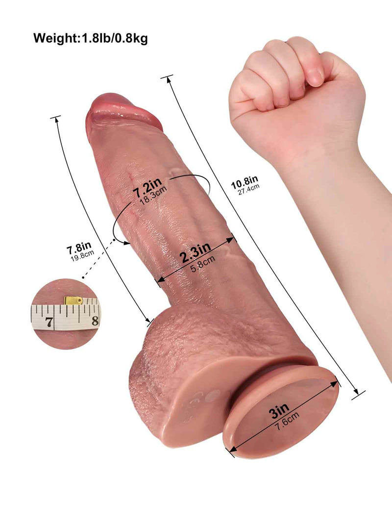 Rowan 10.8" x 2.3" Curved Thick Thrusting Vibrating Dildo with Heating-2