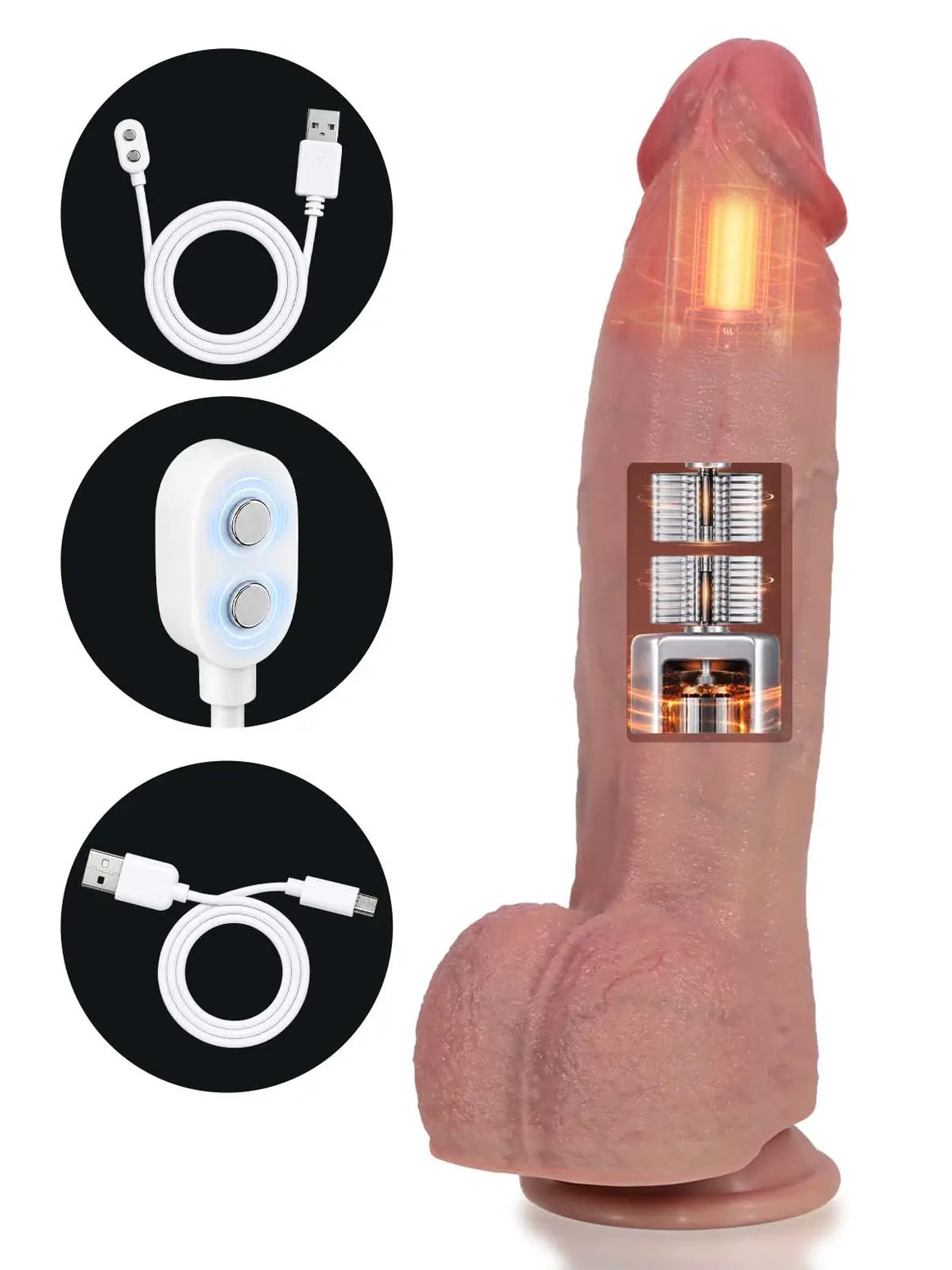 Rowan 10.8" x 2.3" Curved Thick Thrusting Vibrating Dildo with Heating-5