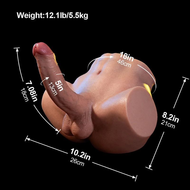 Jace 12LB Platinum Silicone Male Torso with Abs, Movable Balls & 7.08" Dual-Layer Dildo-2