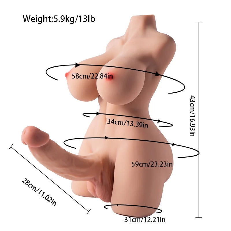 Sienna 13LB Compact Shemale Sex Doll Torso with 11" Realistic Dildo & Big Breasts-2