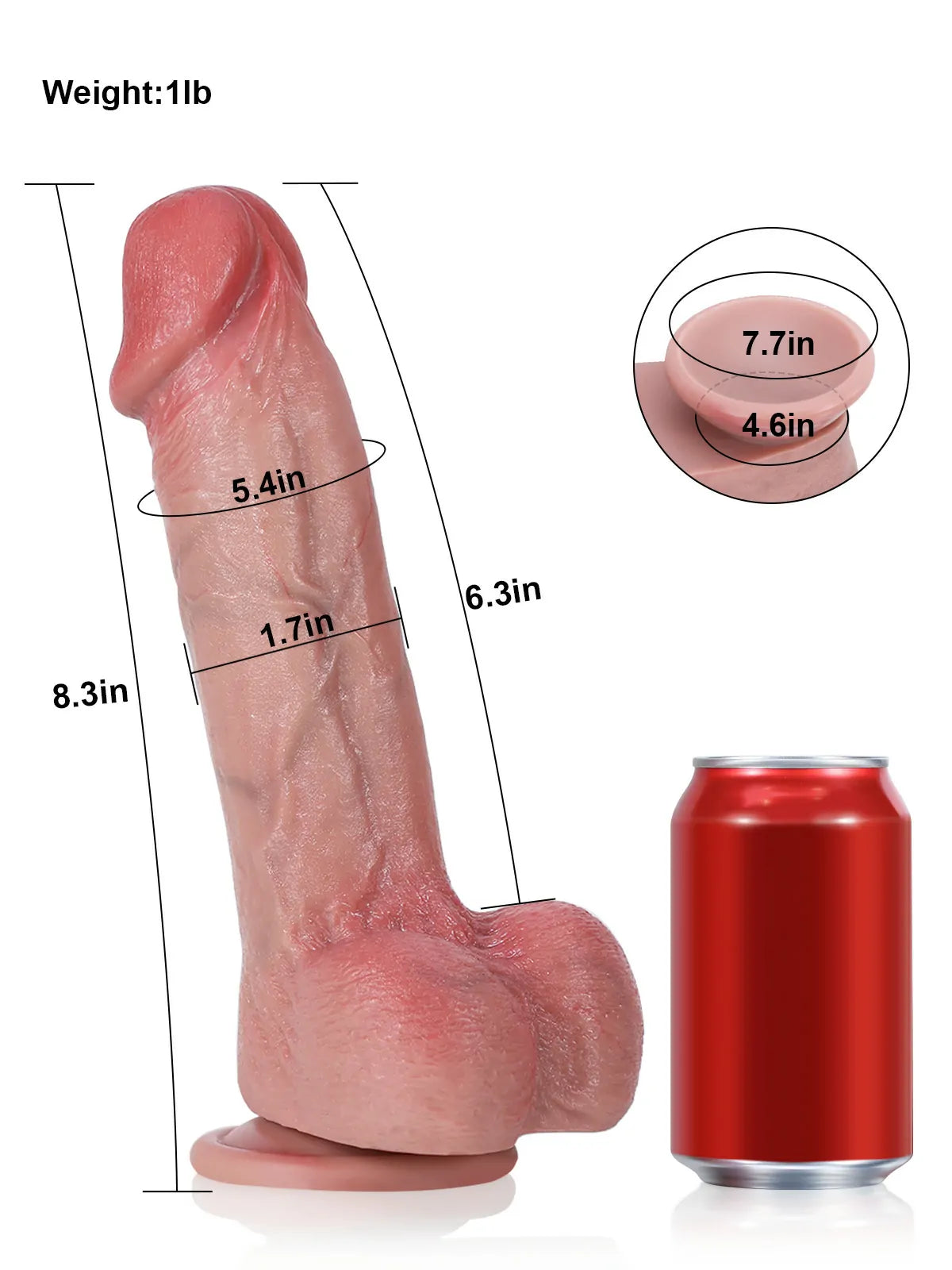 Silver 8.3" x 1.7" Realistic Dildo with Bendable Keel Core & Full Balls