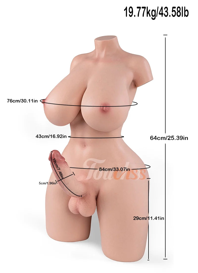 Valeria 43.6LB Silicone Shemale Sex Torso with E-Cup Gel Breasts & 7.5" Realistic Dildo-2