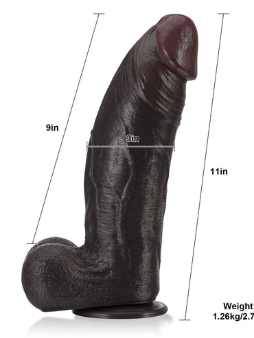 Ranger 11" x 3" Black Extra-Huge Dual-Density Dildo for Depth