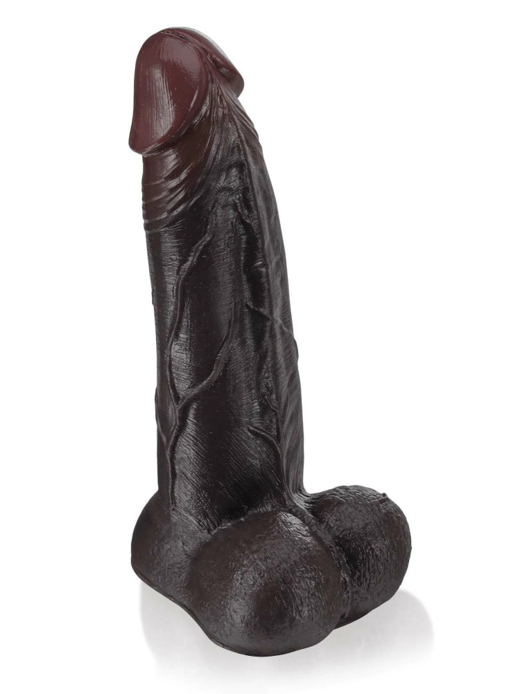 Black dildo set with pronounced veins and swollen head, side view