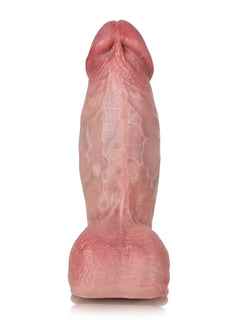 Chubby flesh dildo with a thick veiny shaft and full midsection, front view