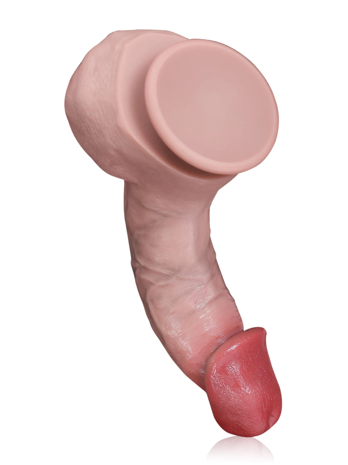 Flesh realistic dildo on a suction cup base at an angle