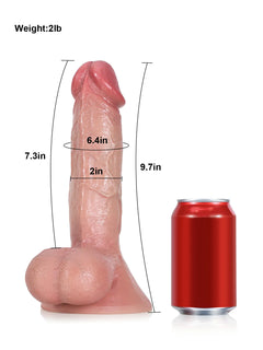 Frontier 9.7 inch bendable dildo shown with measurement guide