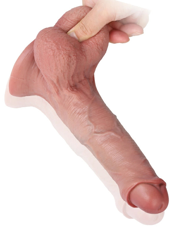 Flexible uncircumcised dildo showing realistic shaft movement and detail