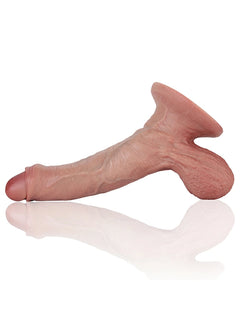 Full length flesh uncircumcised dildo with natural curved profile