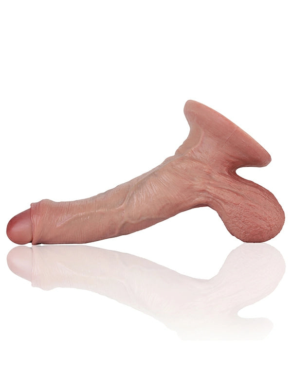 Full length flesh uncircumcised dildo with natural curved profile