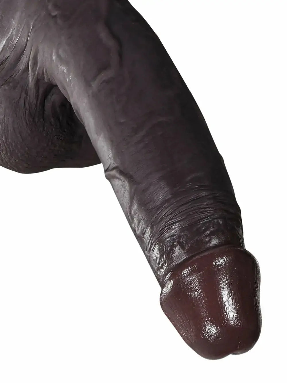 Detailed texture view of black realistic skin dildo surface
