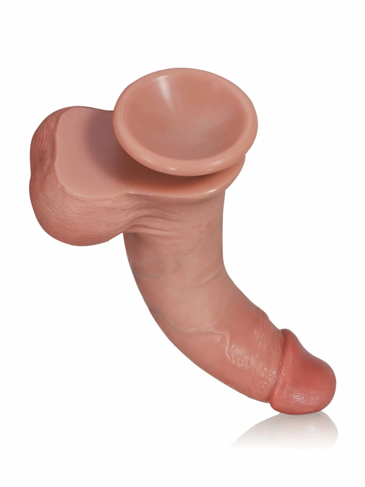Bottom view showing suction base on realistic skin dildo