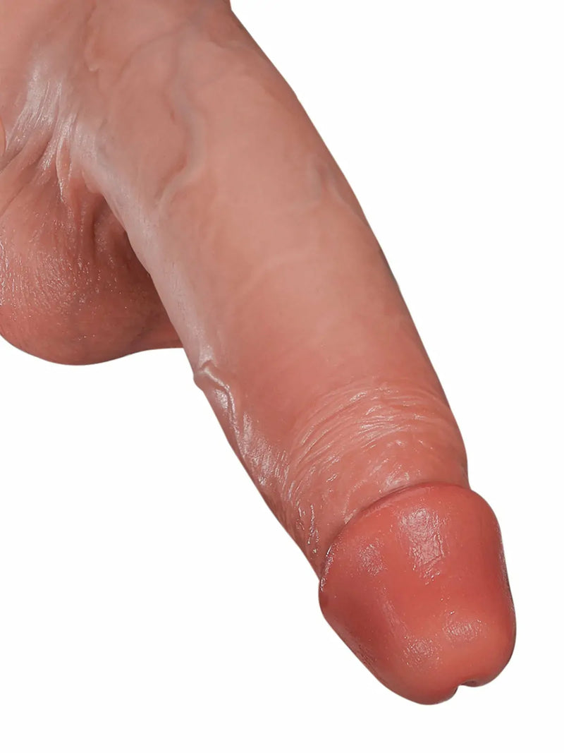 Detailed glans and texture on realistic cyberskin dildo