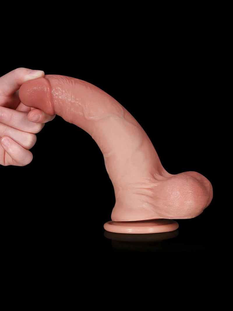 Realistic texture detail on brown cyberskin dildo surface