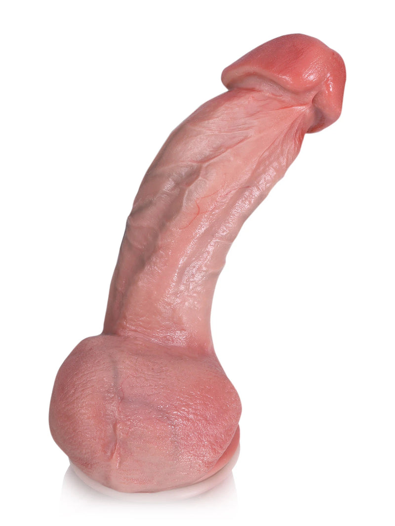 Large flesh dildo with pronounced veins and sculpted head, side view