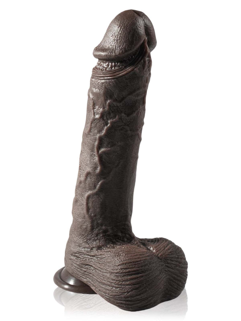 Noah black silicone dildo side view with textured shaft