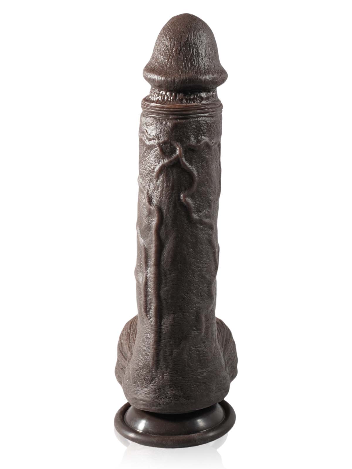 Noah black vibrating dildo front view with detailed shaft texture