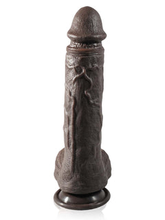 Noah black vibrating dildo front view with detailed shaft texture