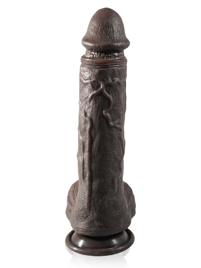 Noah black vibrating dildo front view with detailed shaft texture