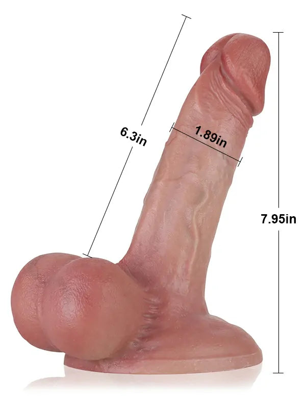 Size chart of the 8 inch realistic dildo showing length and girth